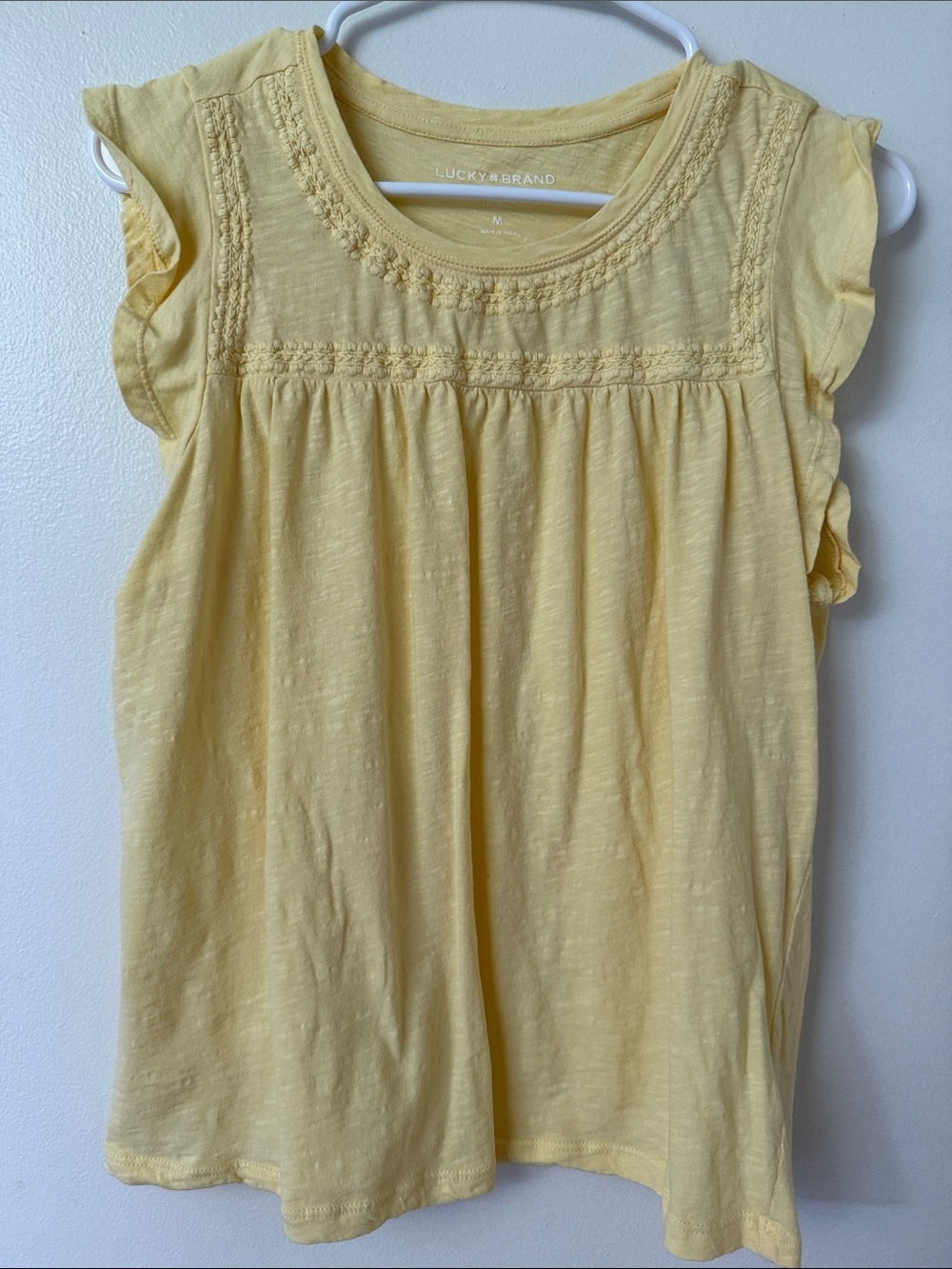 Lucky brand soft yellow flutter sleeve top